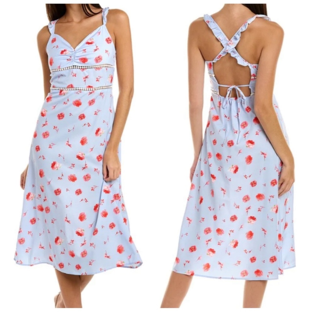Zara Floral Ruffle Sleeves Cross Back Midi Dress Size M